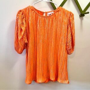 Queen of Sparkles 🧡 Pleated Puff-Sleeve Metallic Top